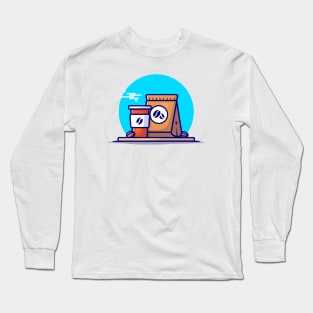 Coffee Cup And Coffee Pack Cartoon Vector Icon Illustration Long Sleeve T-Shirt